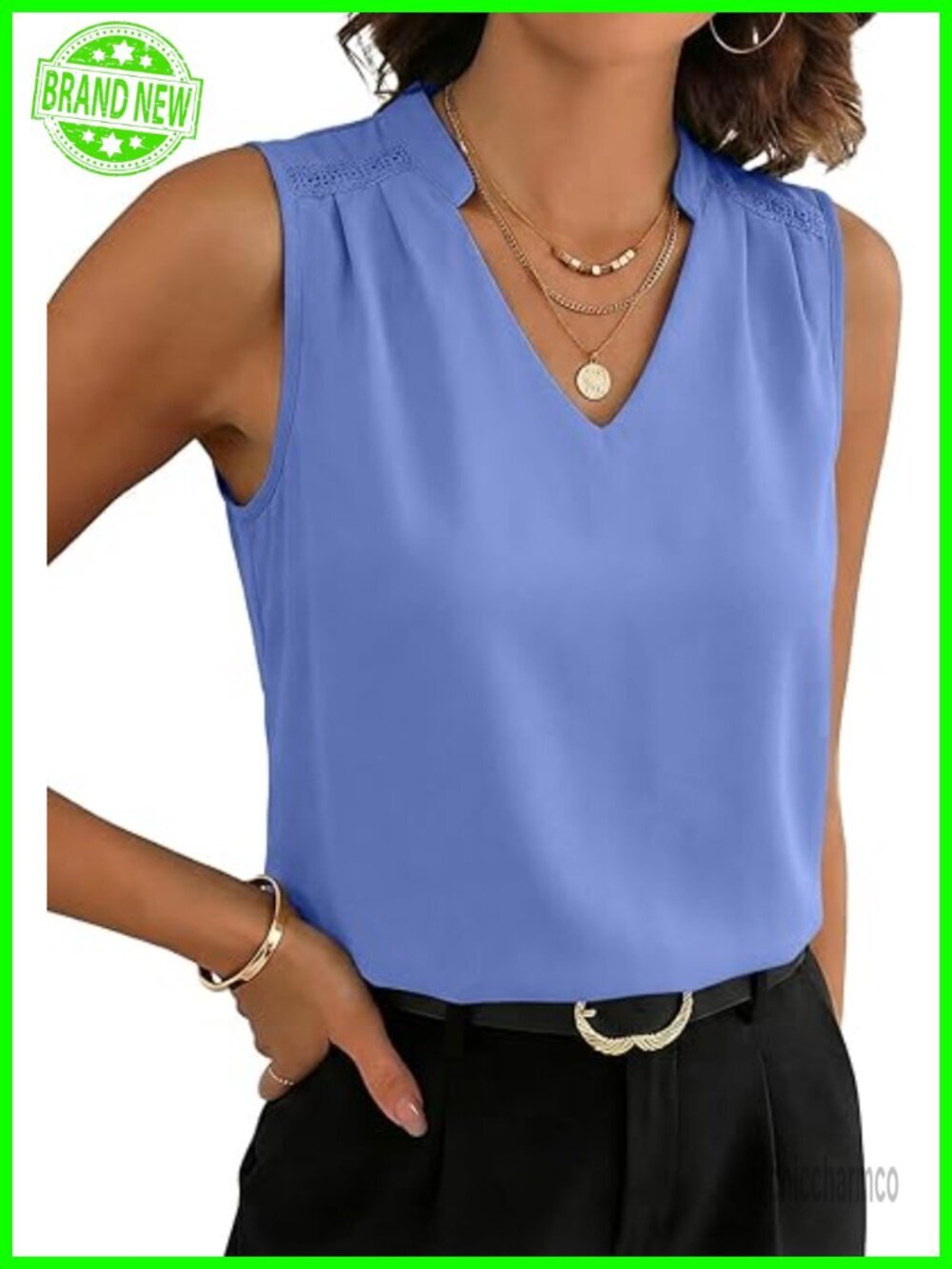 Women's Lace Patchwork V-Neck Tank Top Sleeveless Blouse Business Work Shirt